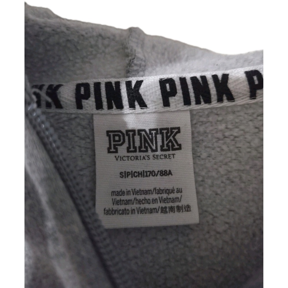 Victorias Secret PINK Gray Zip Hoodie Red Cropped, Size Small - Picture 2 of 4